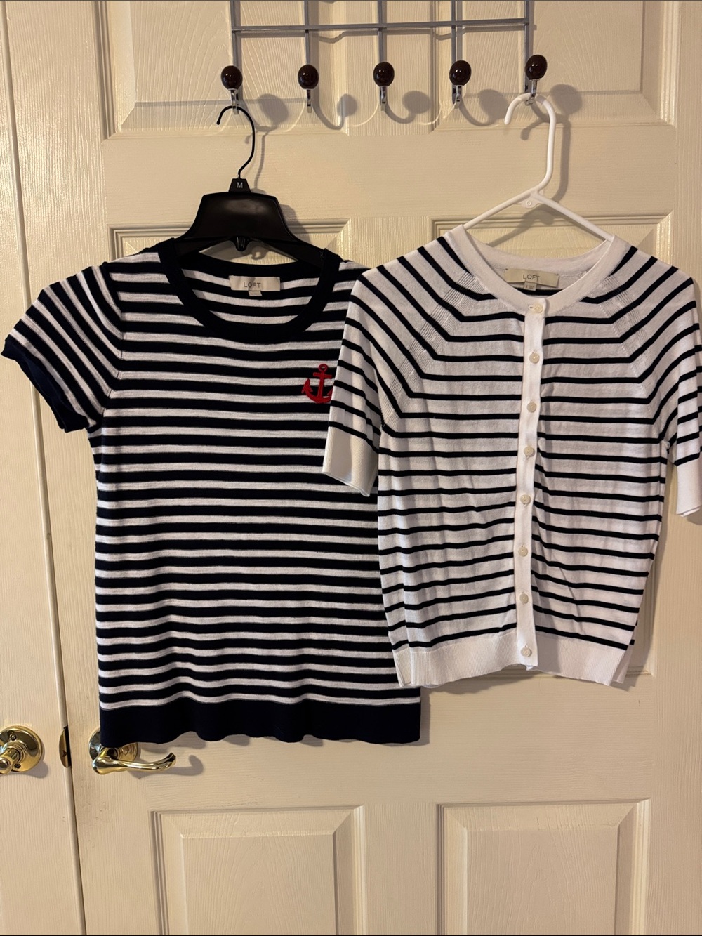 LOFT Navy & White Striped Short Sleeve Shirt and Cardigan